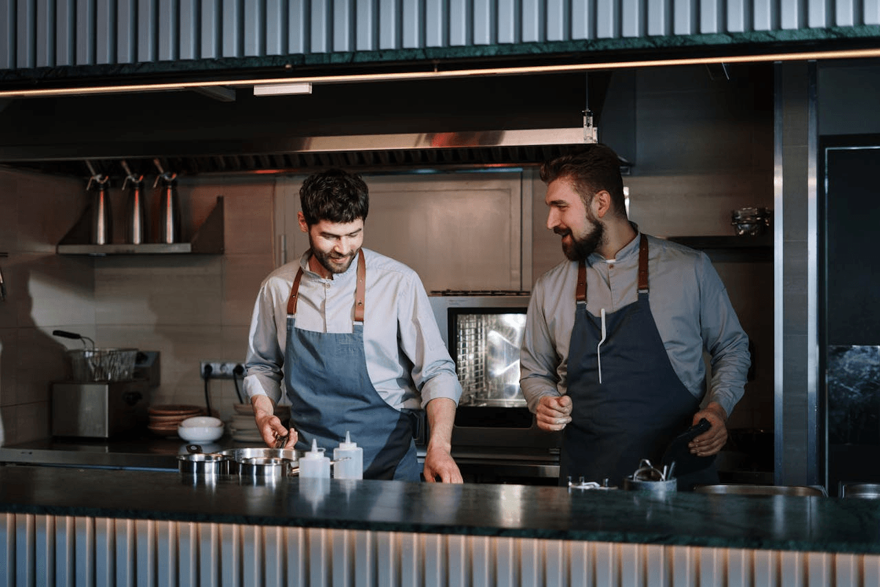 Chefs working in test kitchen